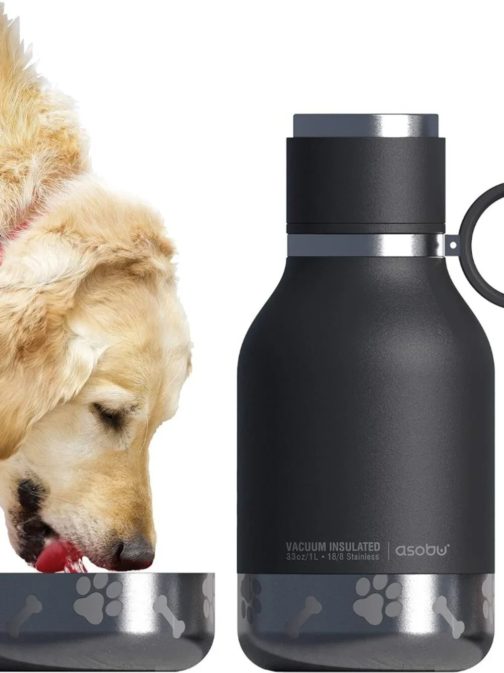 Asobu Insulated Dog Bowl Water Bottle 33oz Stainless Steel Travel Pet Travel Mug